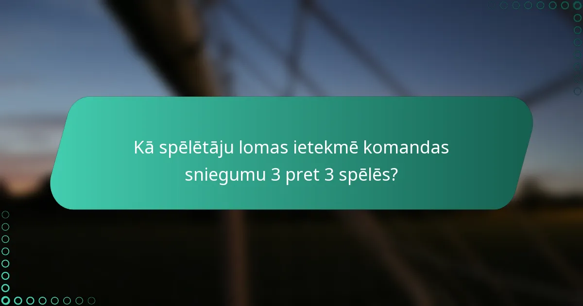 Kā spēlētāju lomas ietekmē komandas sniegumu 3 pret 3 spēlēs?