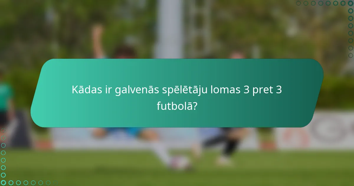 Kādas ir galvenās spēlētāju lomas 3 pret 3 futbolā?